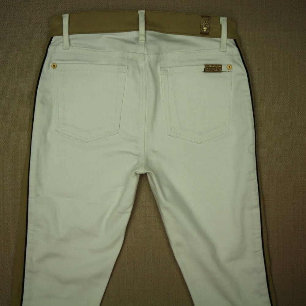 7 For All Mankind Skinny Jeans Women's Size 27 Faux Suede Trim White Denim - Picture 5 of 10